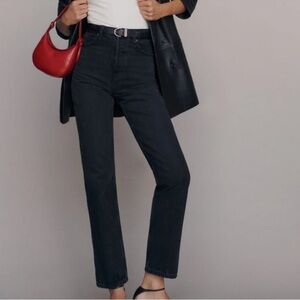 Reformation - Cynthia High Rise Straight Jean - Seattle Wash Black - Size 25